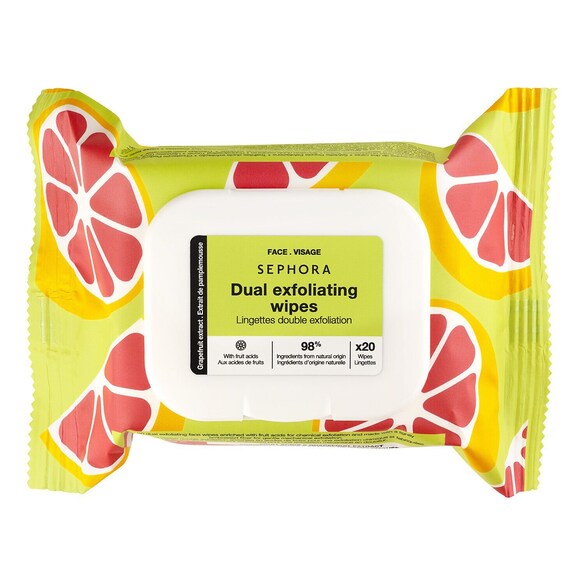 Dual Exfoliating Wipes Grapefruit Extract + Fruit Acids, Sephora Collection