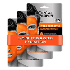 Men Expert Ηydra Energetic Set of 3 Moisturizing Tissue Masks, L'OREAL PARIS