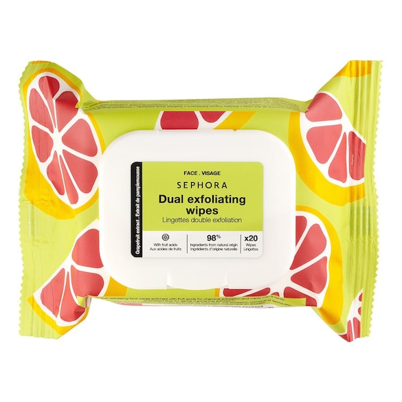Dual Exfoliating Wipes Grapefruit Extract + Fruit Acids, Sephora Collection